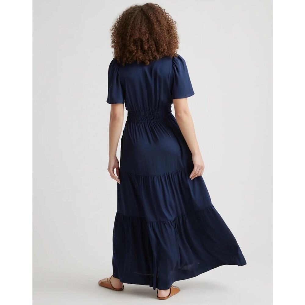 New Quince Silk Tiered Maxi Dress Women’s Small Navy Blue Maxi 4655 - Picture 2 of 11
